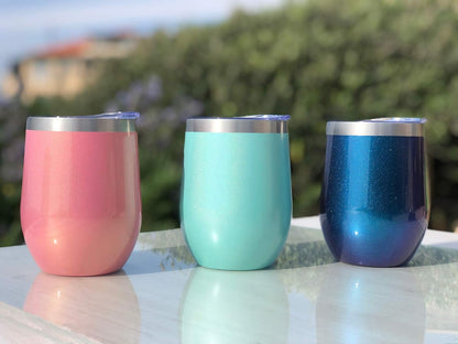 12 oz Stainless Steel Wine Tumblers 2 Pack - Double Wall Vacuum Insulated Wine Glasses Cups with Lids and Straws Set Keeping Cold & Hot for Coffee, Beer, Ice Cream - Dishwasher Safe