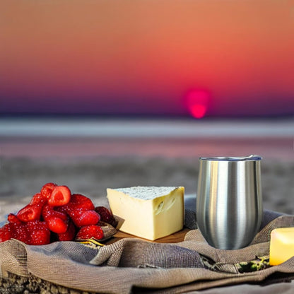 12 oz Stainless Steel Wine Tumblers 2 Pack - Double Wall Vacuum Insulated Wine Glasses Cups with Lids and Straws Set Keeping Cold & Hot for Coffee, Beer, Ice Cream - Dishwasher Safe