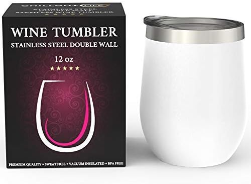 12 oz Stainless Steel Wine Tumblers 2 Pack - Double Wall Vacuum Insulated Wine Glasses Cups with Lids and Straws Set Keeping Cold & Hot for Coffee, Beer, Ice Cream - Dishwasher Safe