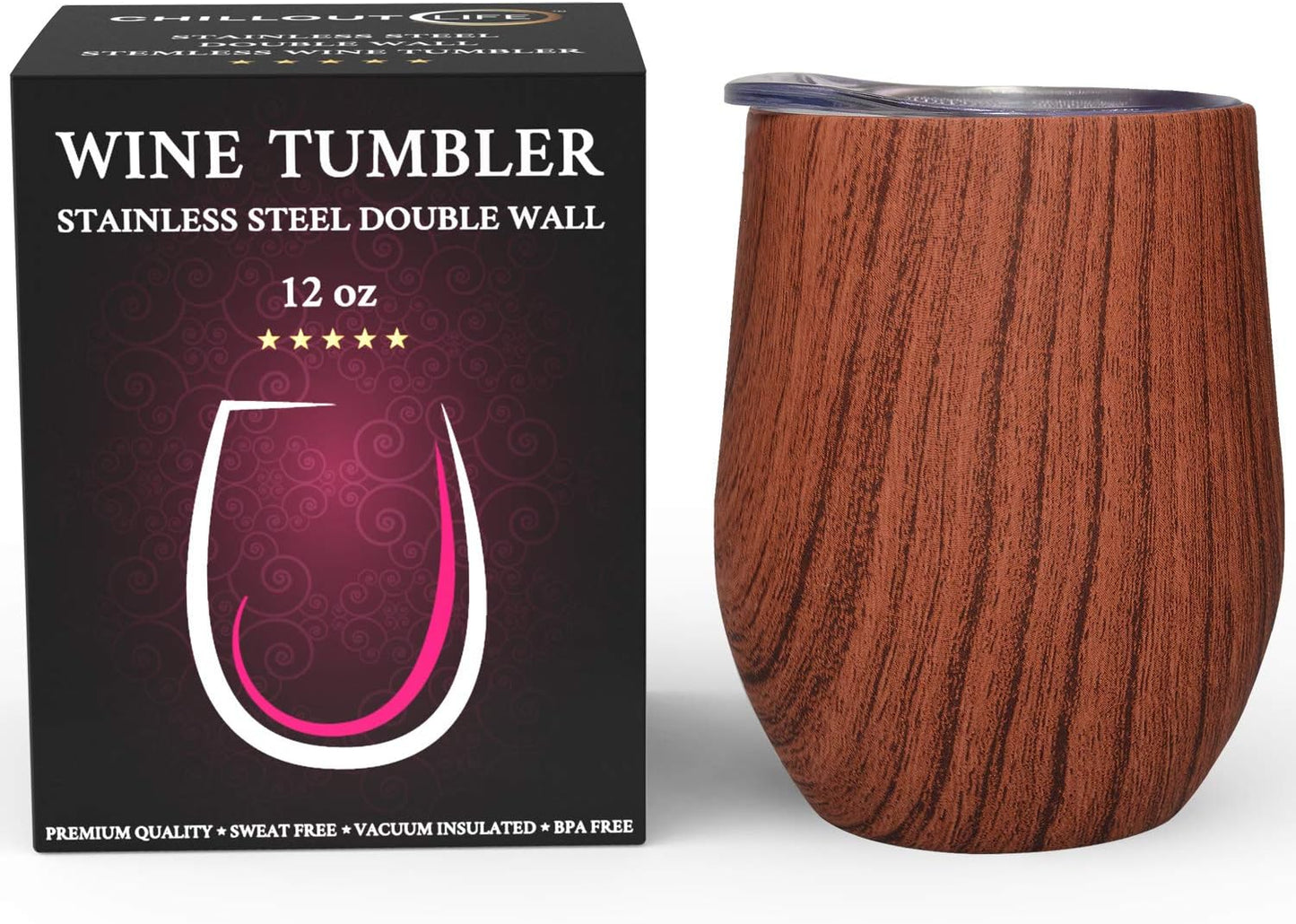 12 oz Stainless Steel Wine Tumblers 2 Pack - Double Wall Vacuum Insulated Wine Glasses Cups with Lids and Straws Set Keeping Cold & Hot for Coffee, Beer, Ice Cream - Dishwasher Safe
