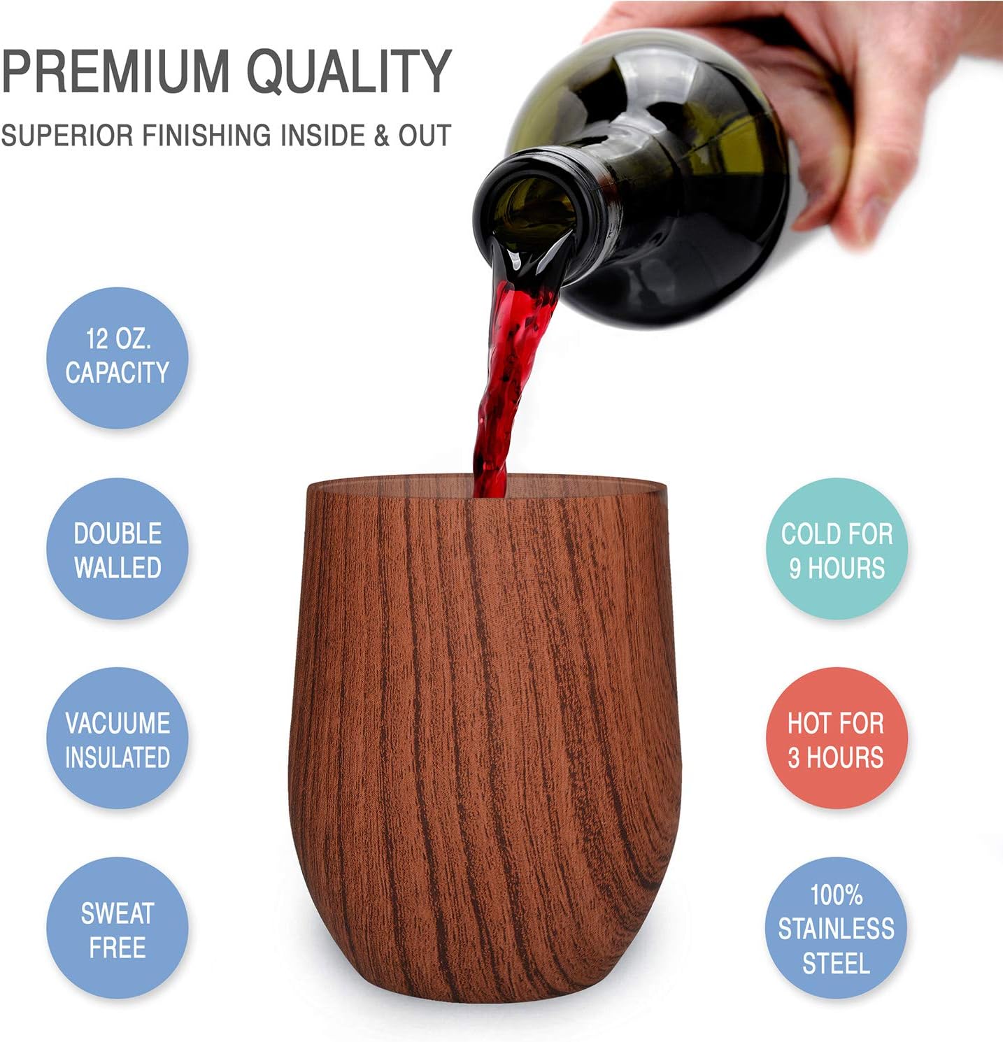 12 oz Stainless Steel Wine Tumblers 2 Pack - Double Wall Vacuum Insulated Wine Glasses Cups with Lids and Straws Set Keeping Cold & Hot for Coffee, Beer, Ice Cream - Dishwasher Safe
