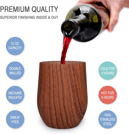 12 oz Stainless Steel Wine Tumblers 2 Pack - Double Wall Vacuum Insulated Wine Glasses Cups with Lids and Straws Set Keeping Cold & Hot for Coffee, Beer, Ice Cream - Dishwasher Safe