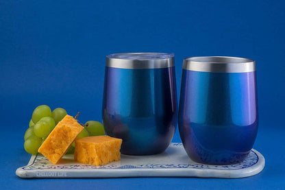 12 oz Stainless Steel Wine Tumblers 2 Pack - Double Wall Vacuum Insulated Wine Glasses Cups with Lids and Straws Set Keeping Cold & Hot for Coffee, Beer, Ice Cream - Dishwasher Safe