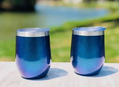 12 oz Stainless Steel Wine Tumblers 2 Pack - Double Wall Vacuum Insulated Wine Glasses Cups with Lids and Straws Set Keeping Cold & Hot for Coffee, Beer, Ice Cream - Dishwasher Safe