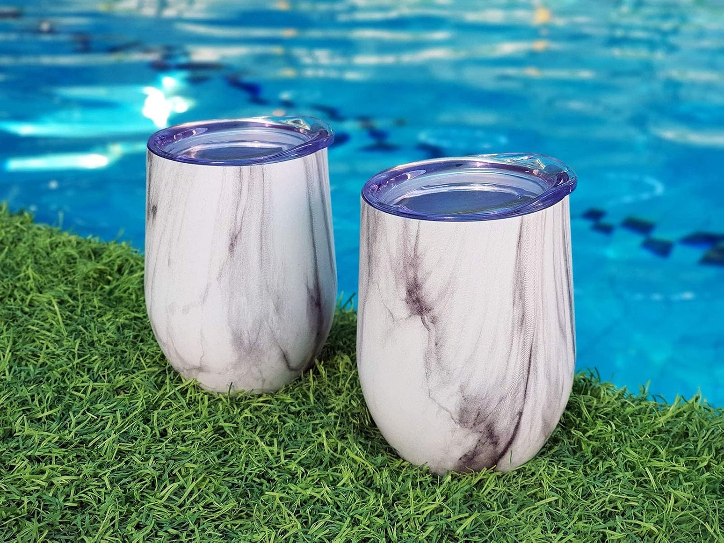12 oz Stainless Steel Wine Tumblers 2 Pack - Double Wall Vacuum Insulated Wine Glasses Cups with Lids and Straws Set Keeping Cold & Hot for Coffee, Beer, Ice Cream - Dishwasher Safe
