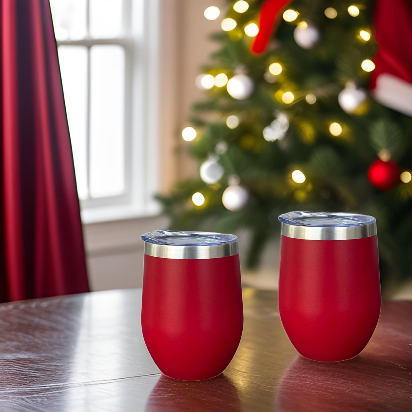 12 oz Stainless Steel Wine Tumblers 2 Pack - Double Wall Vacuum Insulated Wine Glasses Cups with Lids and Straws Set Keeping Cold & Hot for Coffee, Beer, Ice Cream - Dishwasher Safe