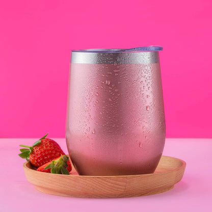 12 oz Stainless Steel Wine Tumblers 2 Pack - Double Wall Vacuum Insulated Wine Glasses Cups with Lids and Straws Set Keeping Cold & Hot for Coffee, Beer, Ice Cream - Dishwasher Safe