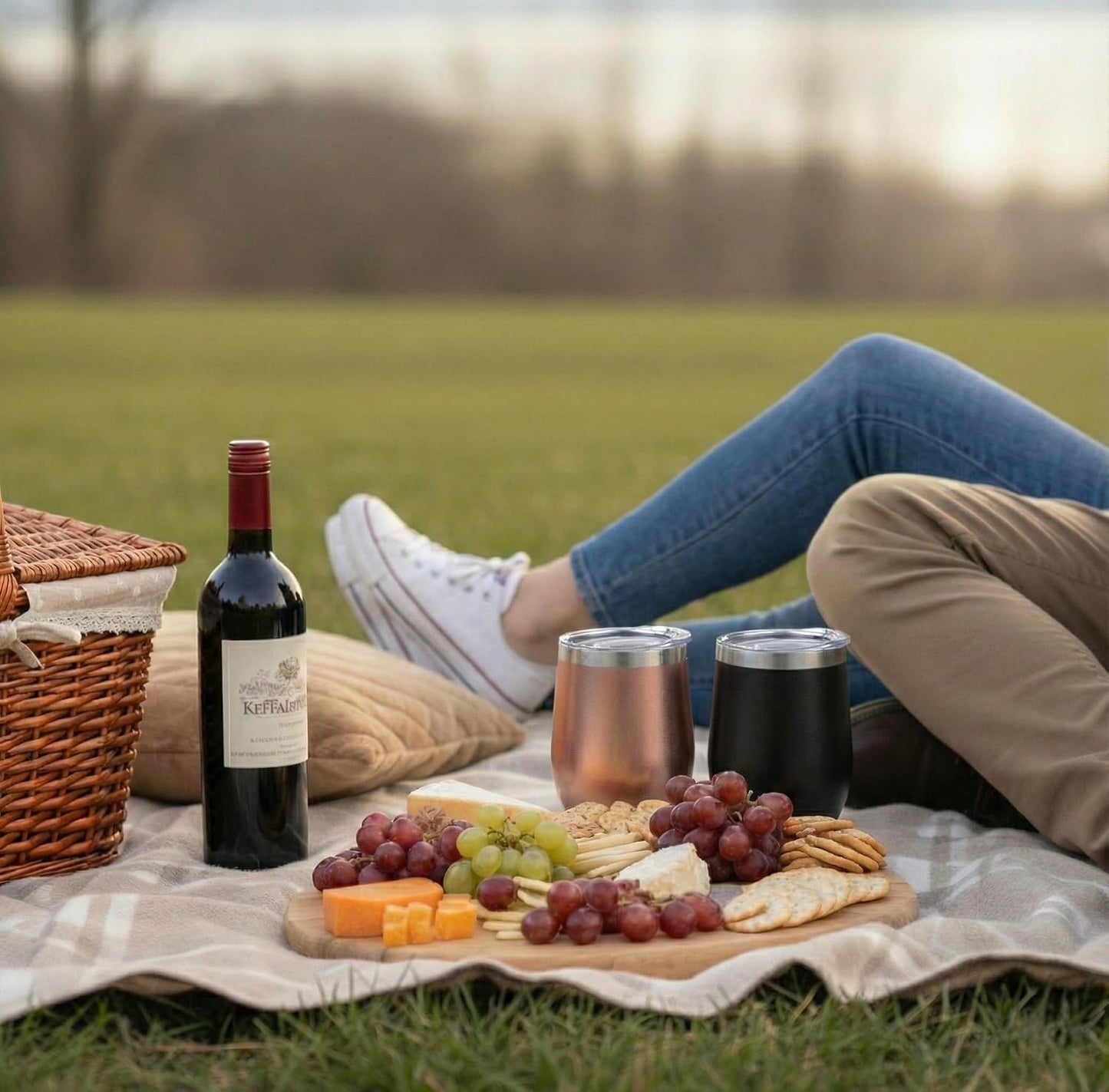 12 oz Stainless Steel Wine Tumblers 2 Pack - Double Wall Vacuum Insulated Wine Glasses Cups with Lids and Straws Set Keeping Cold & Hot for Coffee, Beer, Ice Cream - Dishwasher Safe