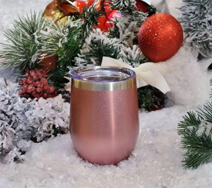 12 oz Stainless Steel Wine Tumblers 2 Pack - Double Wall Vacuum Insulated Wine Glasses Cups with Lids and Straws Set Keeping Cold & Hot for Coffee, Beer, Ice Cream - Dishwasher Safe