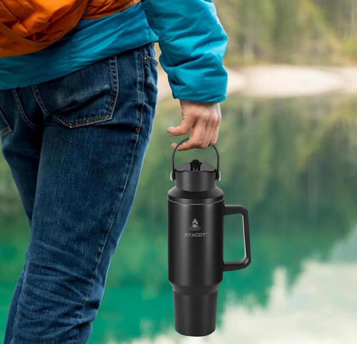 40 oz Tumbler with Handle and Straw or Convert to 40 oz Insulated Water Bottle Fits in Cup Holder. Stainless Steel Metal Water Flask with 2 Lids for Travel,Camping,Gym Sports Coffee Mug Thermal Cup