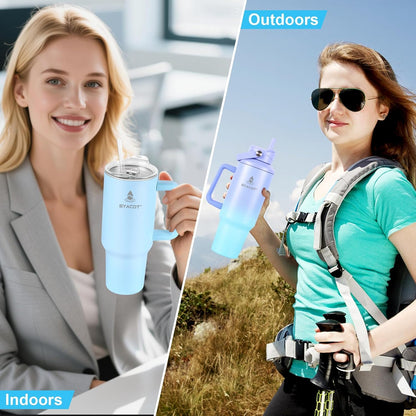 40 oz Tumbler with Handle and Straw or Convert to 40 oz Insulated Water Bottle Fits in Cup Holder. Stainless Steel Metal Water Flask with 2 Lids for Travel,Camping,Gym Sports Coffee Mug Thermal Cup