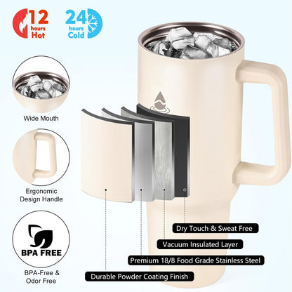 40 oz Tumbler with Handle and Straw or Convert to 40 oz Insulated Water Bottle Fits in Cup Holder. Stainless Steel Metal Water Flask with 2 Lids for Travel,Camping,Gym Sports Coffee Mug Thermal Cup