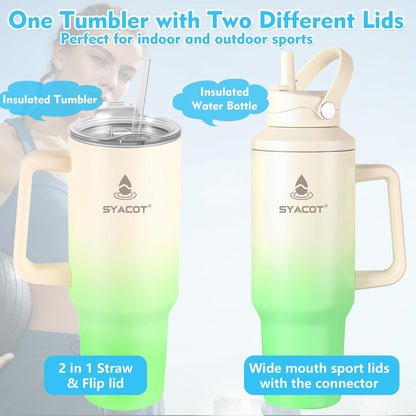 40 oz Tumbler with Handle and Straw or Convert to 40 oz Insulated Water Bottle Fits in Cup Holder. Stainless Steel Metal Water Flask with 2 Lids for Travel,Camping,Gym Sports Coffee Mug Thermal Cup