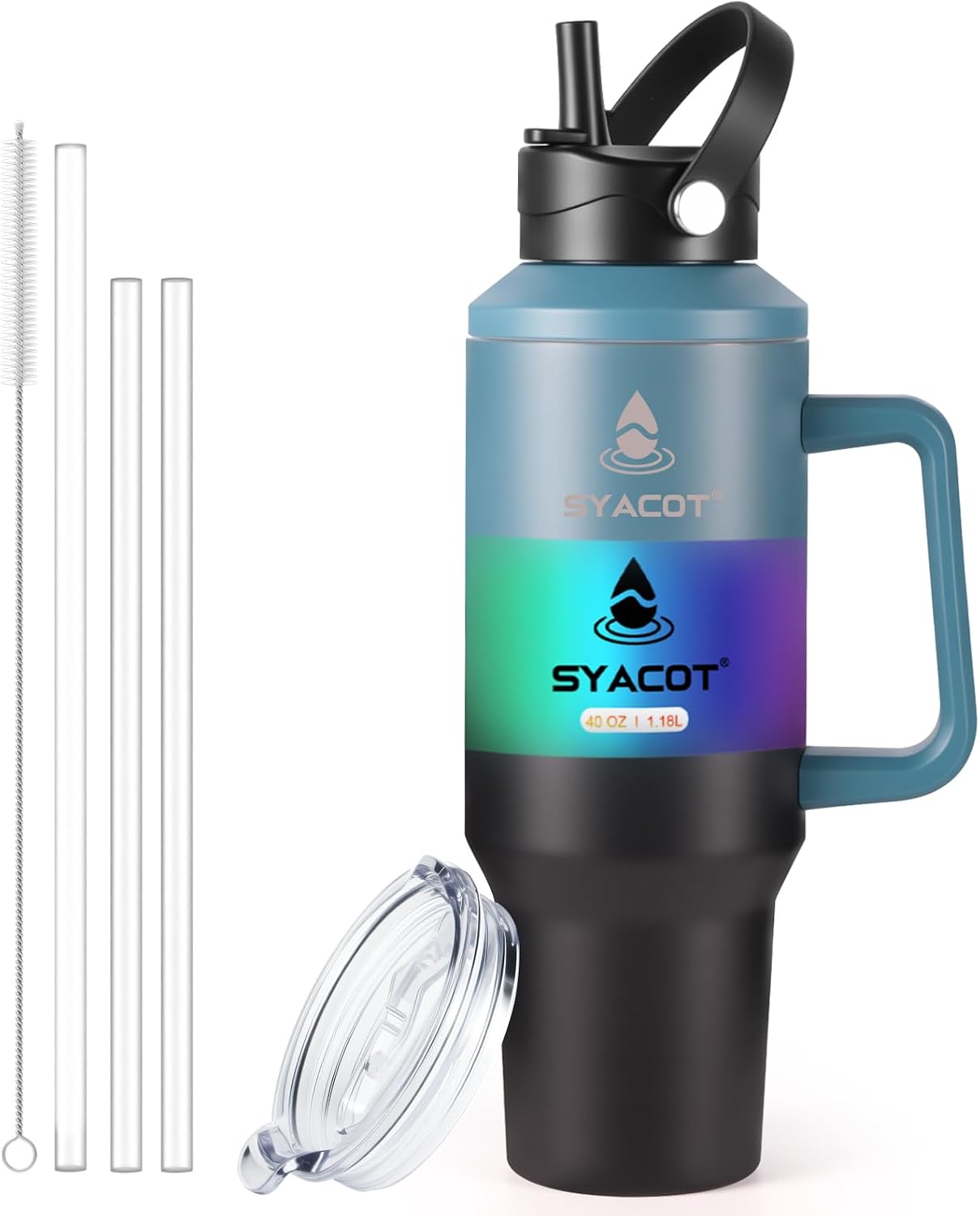 40 oz Tumbler with Handle and Straw or Convert to 40 oz Insulated Water Bottle Fits in Cup Holder. Stainless Steel Metal Water Flask with 2 Lids for Travel,Camping,Gym Sports Coffee Mug Thermal Cup