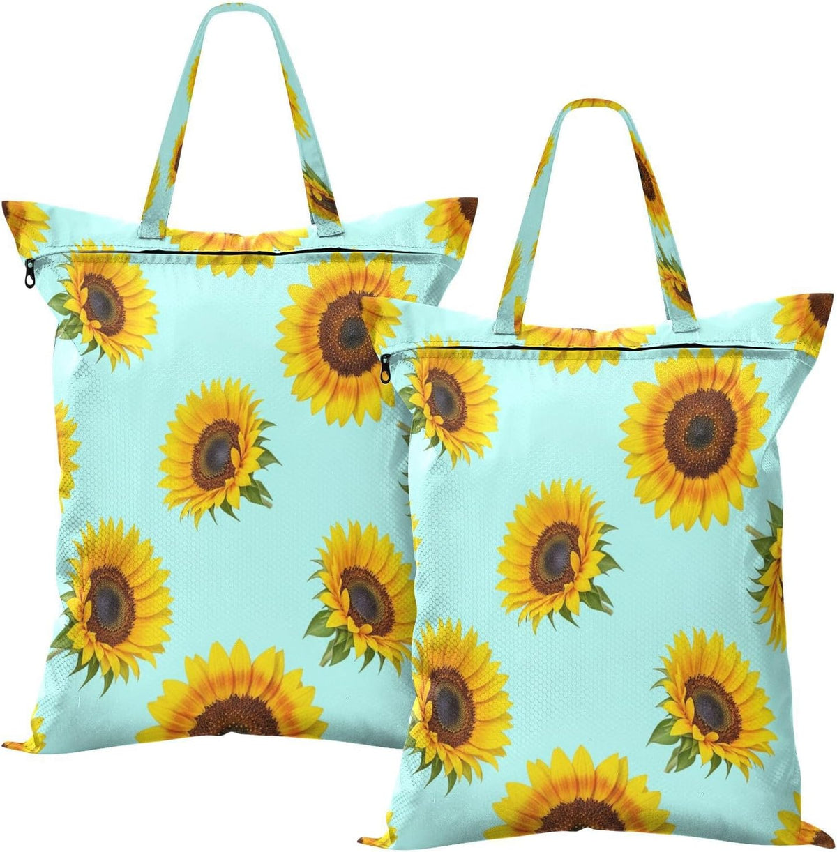 Sunflowers Teal Waterproof Travel Laundry Bag Reusable 2pk