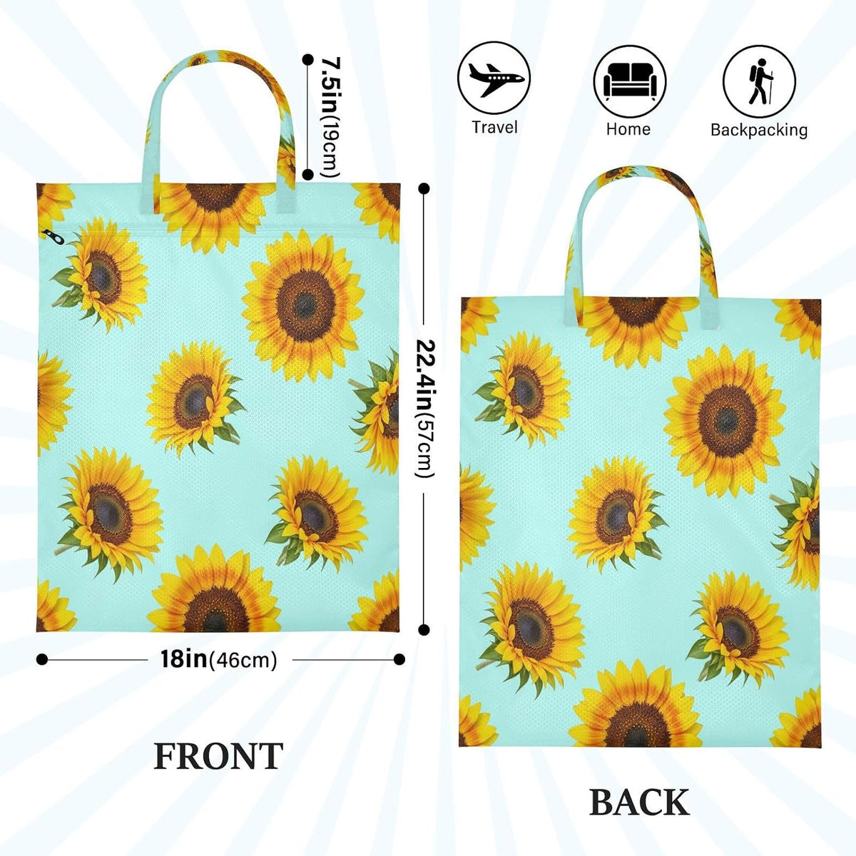 Sunflowers Teal Waterproof Travel Laundry Bag Reusable 2pk