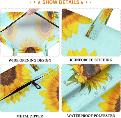 Sunflowers Teal Waterproof Travel Laundry Bag Reusable 2pk