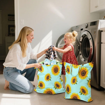 Sunflowers Teal Waterproof Travel Laundry Bag Reusable 2pk