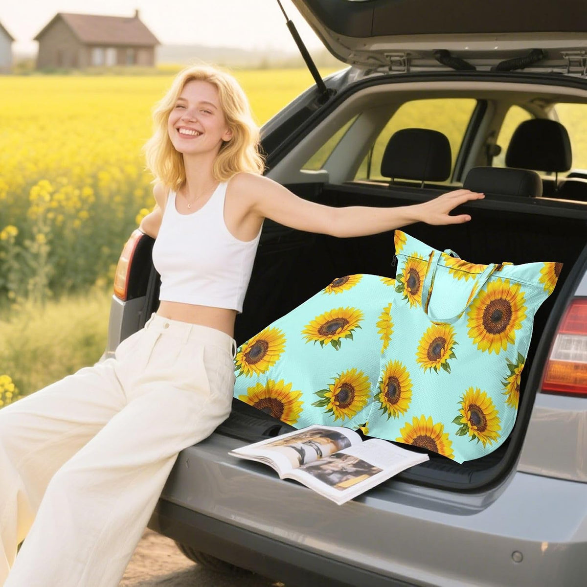 Sunflowers Teal Waterproof Travel Laundry Bag Reusable 2pk