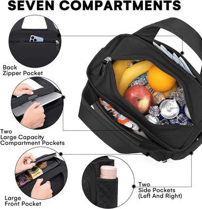 Insulated Lunch Bag for Women,Leak-Proof Cooler Lunch Box, Cooling Tote for Adult,with 7 Pockets,Adjustable Strap(15 Liters)