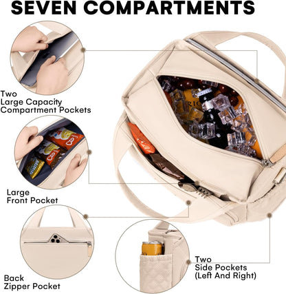 Insulated Lunch Bag for Women,Leak-Proof Cooler Lunch Box, Cooling Tote for Adult,with 7 Pockets,Adjustable Strap(15 Liters)