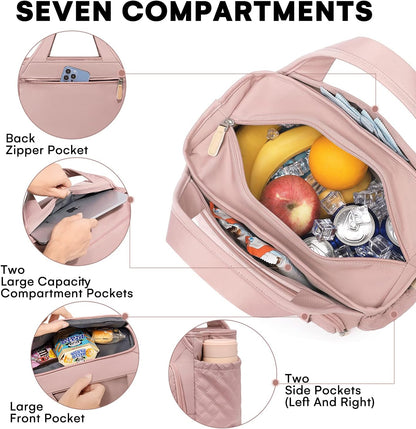 Insulated Lunch Bag for Women,Leak-Proof Cooler Lunch Box, Cooling Tote for Adult,with 7 Pockets,Adjustable Strap(15 Liters)