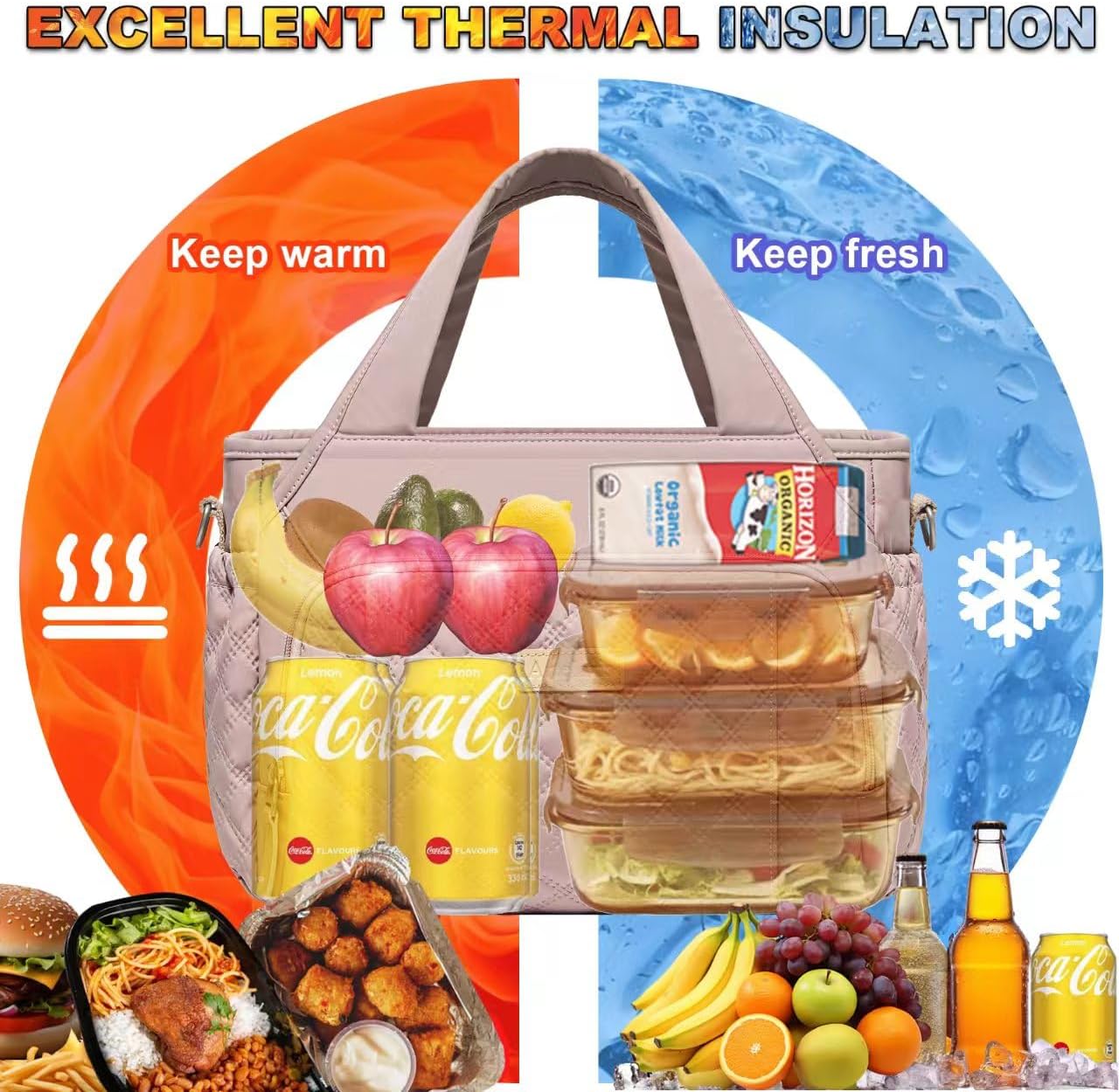 Insulated Lunch Bag for Women,Leak-Proof Cooler Lunch Box, Cooling Tote for Adult,with 7 Pockets,Adjustable Strap(15 Liters)
