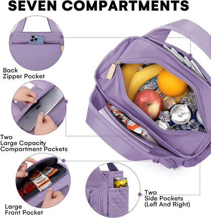 Insulated Lunch Bag for Women,Leak-Proof Cooler Lunch Box, Cooling Tote for Adult,with 7 Pockets,Adjustable Strap(15 Liters)