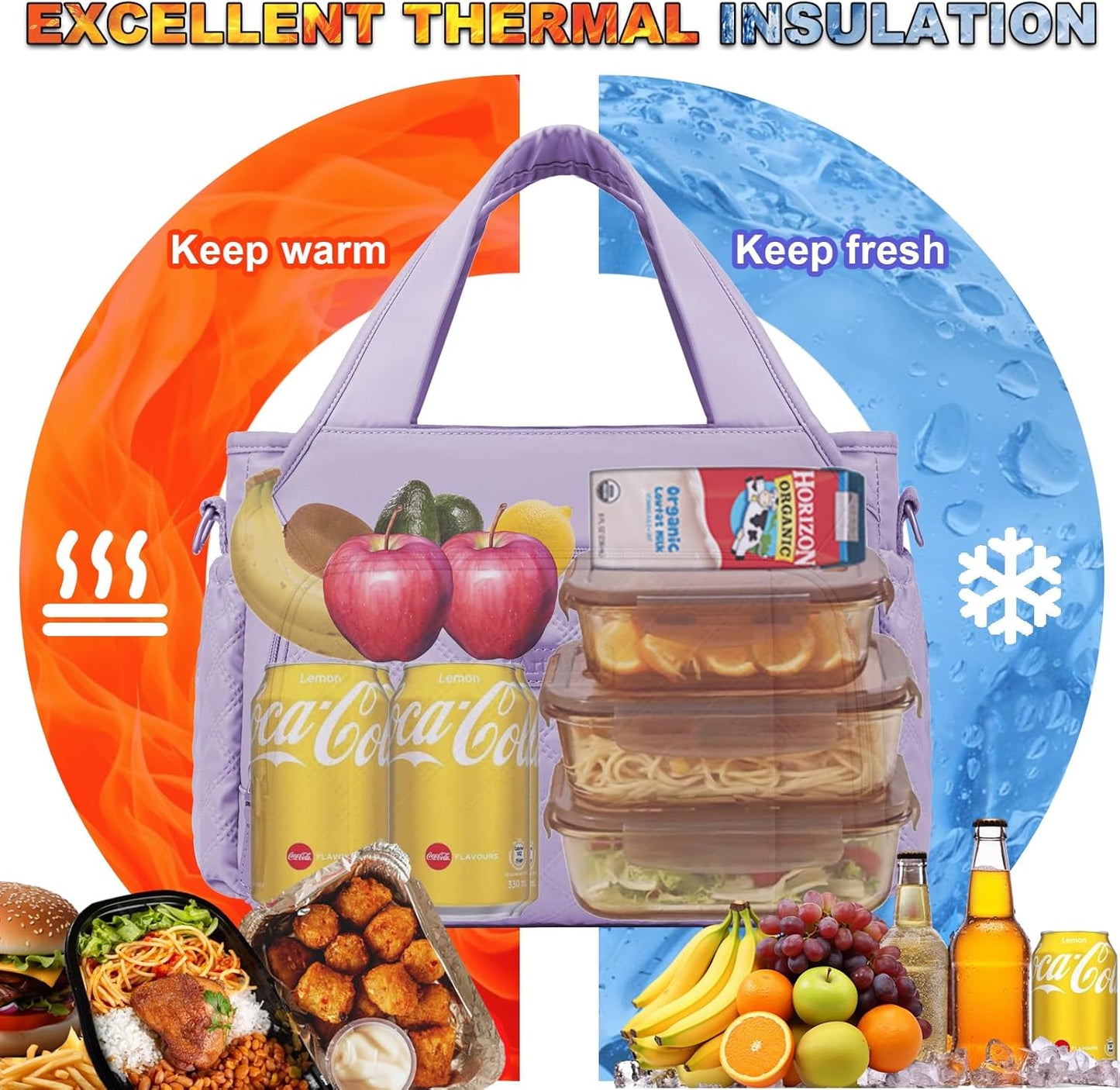 Insulated Lunch Bag for Women,Leak-Proof Cooler Lunch Box, Cooling Tote for Adult,with 7 Pockets,Adjustable Strap(15 Liters)