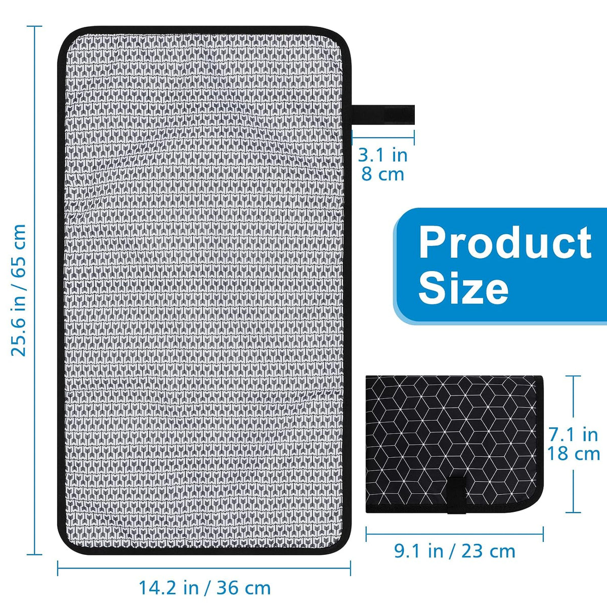 Portable Diaper Changing Pad, Waterproof Baby Changing Mat, Foldable Portable Travel Changing Pads for Baby, Black