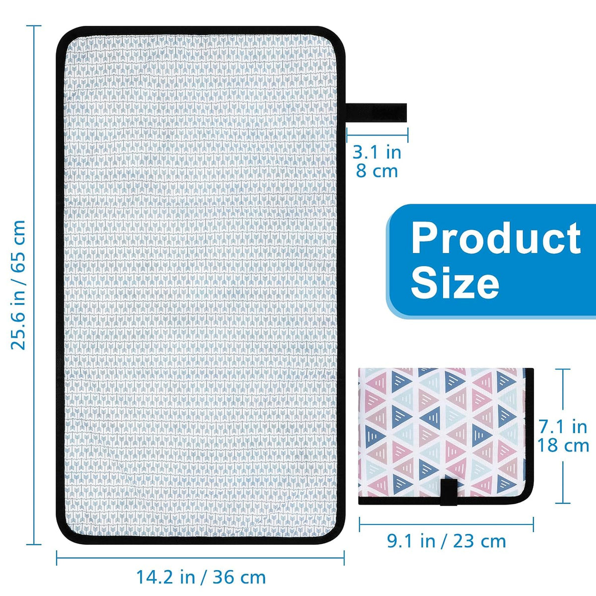 Portable Diaper Changing Pad, Waterproof Baby Changing Mat, Foldable Portable Travel Changing Pads for Baby, Black