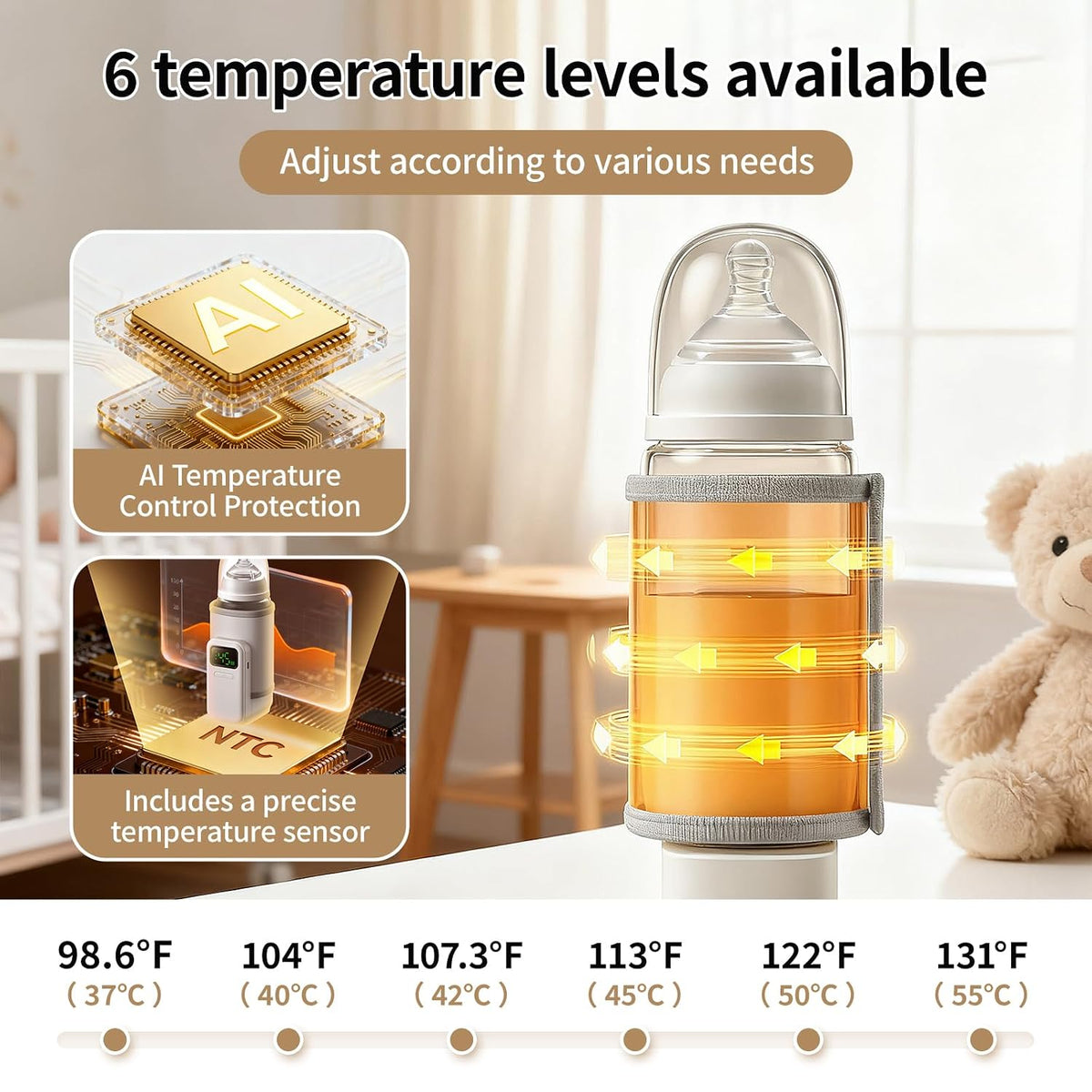 Portable Bottle Warmer,6 Temperature Settings,5000 mAh Battery