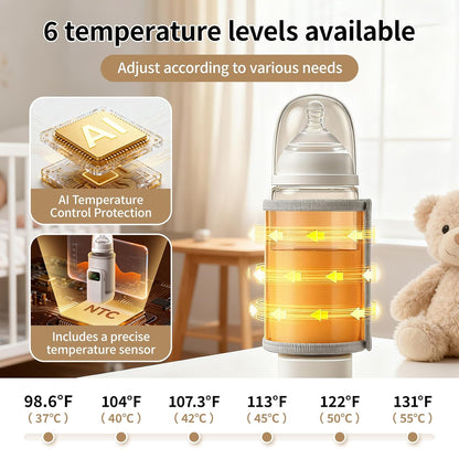 Portable Bottle Warmer,6 Temperature Settings,5000 mAh Battery
