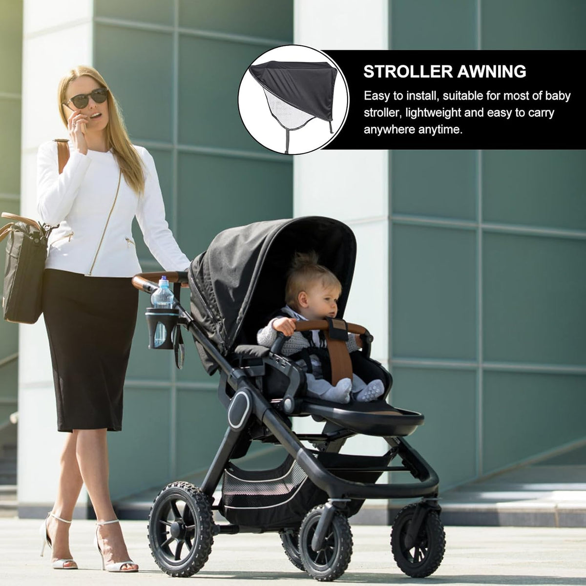 Stroller Sun Shade Universal UV Canopy Extension Mesh Visor Black