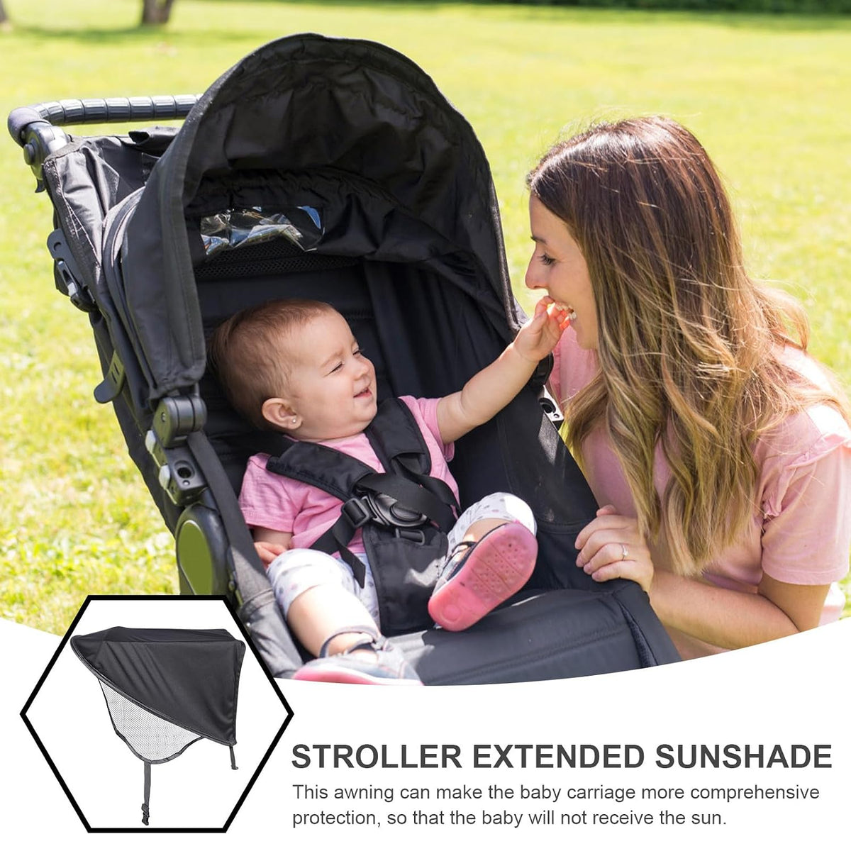 Stroller Sun Shade Universal UV Canopy Extension Mesh Visor Black
