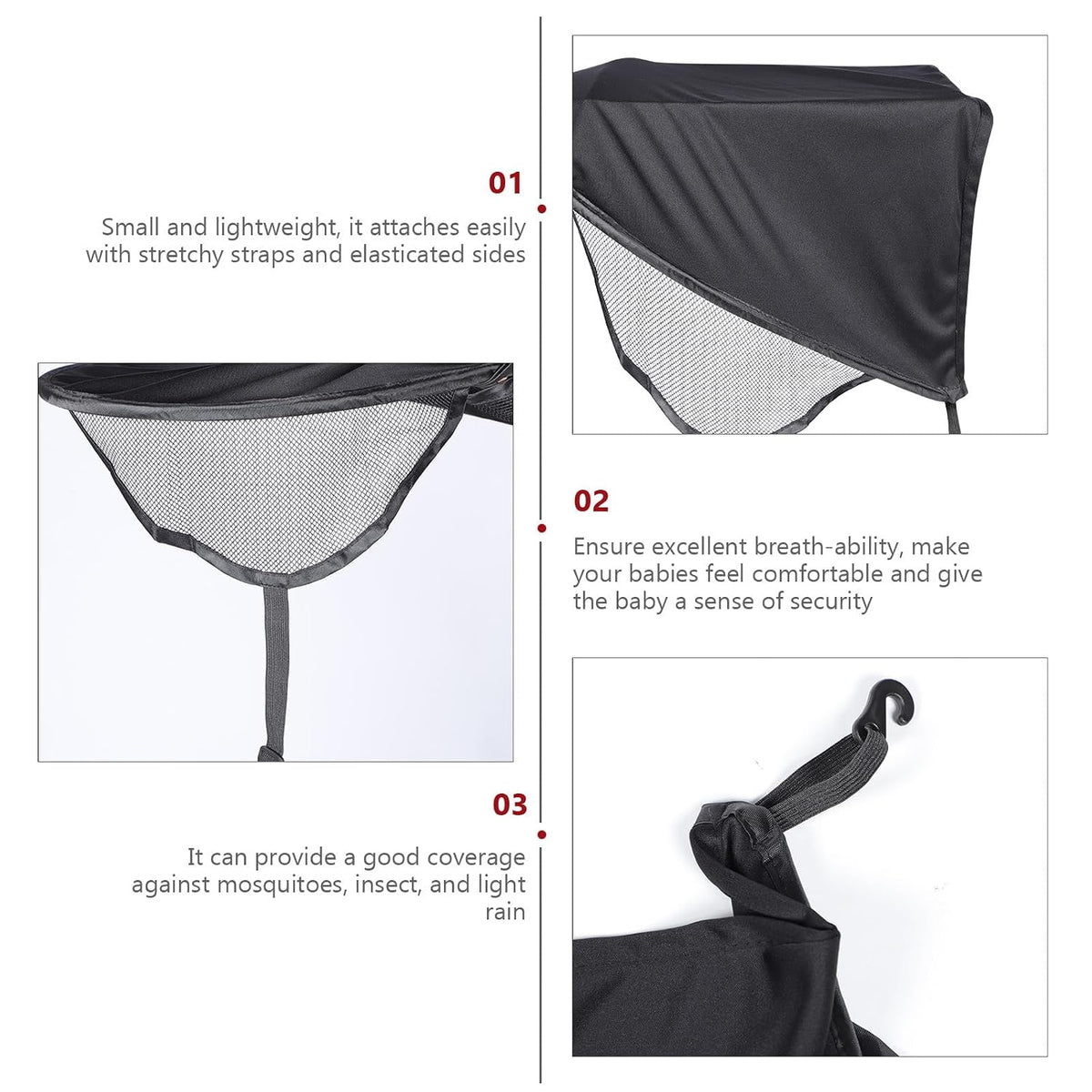 Stroller Sun Shade Universal UV Canopy Extension Mesh Visor Black