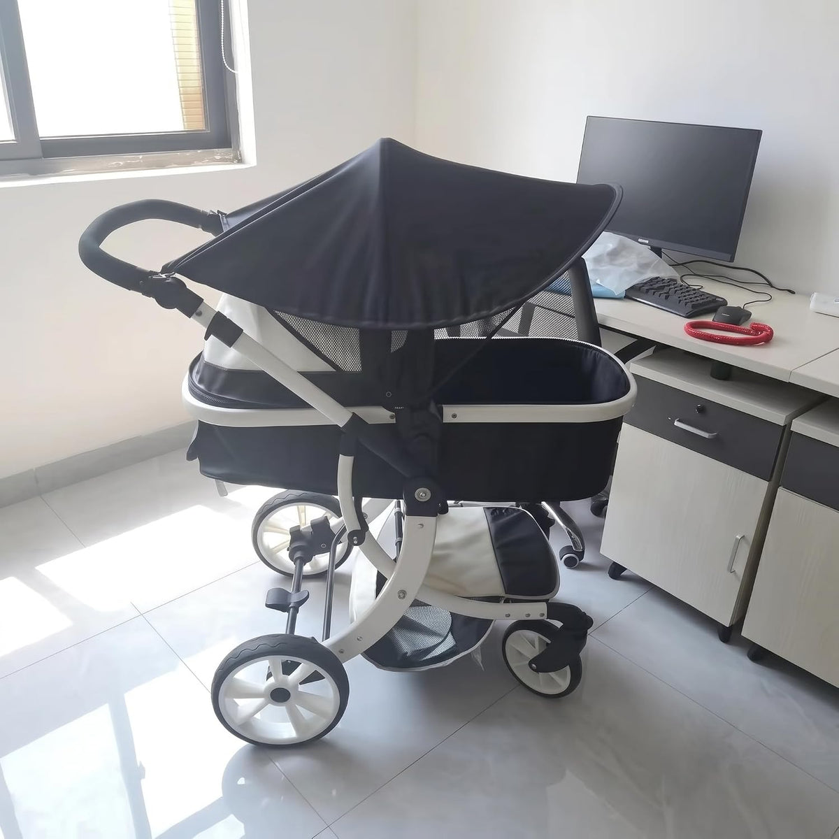 Stroller Sun Shade Universal UV Canopy Extension Mesh Visor Black