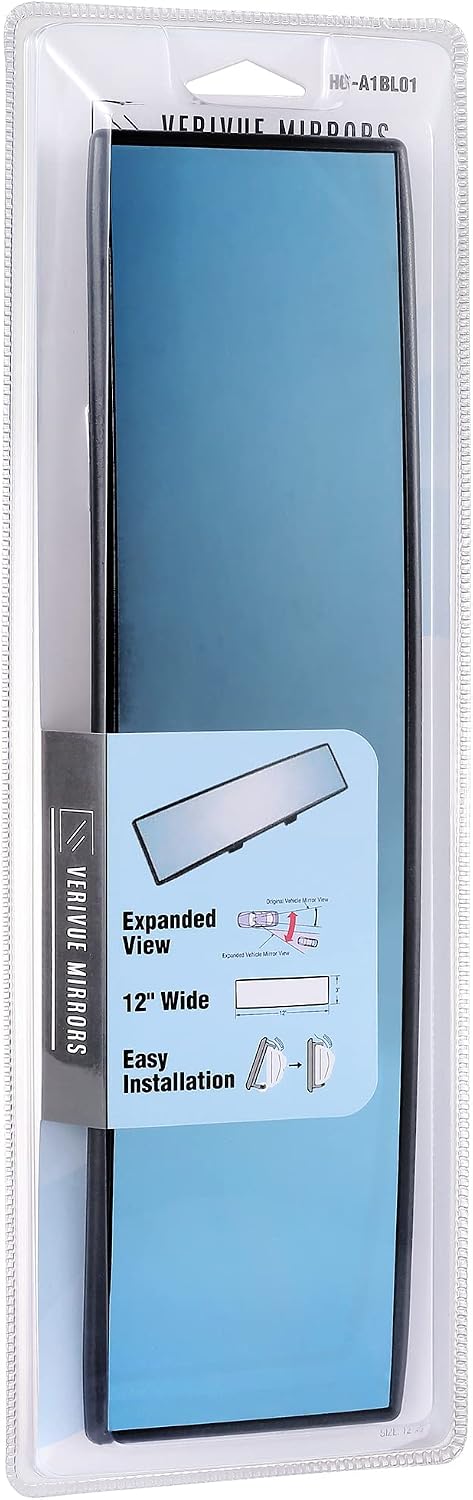Verivue Universal Panoramic 12-Inch Rear View Mirror, Anti-Glare Wide Angle Car Mirror, Rearview Mirrors Accessory for Baby Rear-Facing, Tint flat Mirrors for Cars and SUVs.