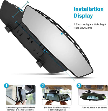 Verivue Universal Panoramic 12-Inch Rear View Mirror, Anti-Glare Wide Angle Car Mirror, Rearview Mirrors Accessory for Baby Rear-Facing, Tint flat Mirrors for Cars and SUVs.