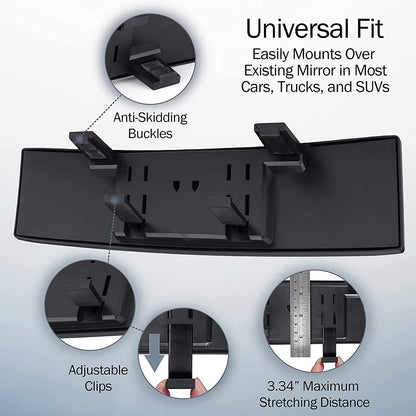Verivue Universal Panoramic 12-Inch Rear View Mirror, Anti-Glare Wide Angle Car Mirror, Rearview Mirrors Accessory for Baby Rear-Facing, Tint flat Mirrors for Cars and SUVs.