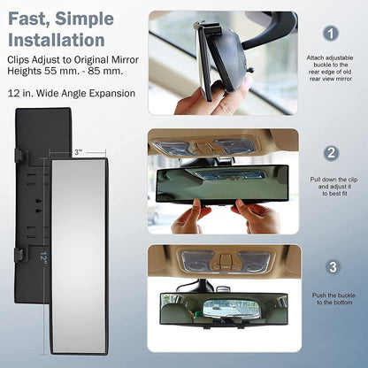 Verivue Universal Panoramic 12-Inch Rear View Mirror, Anti-Glare Wide Angle Car Mirror, Rearview Mirrors Accessory for Baby Rear-Facing, Tint flat Mirrors for Cars and SUVs.
