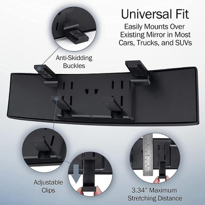 Verivue Universal Panoramic 12-Inch Rear View Mirror, Anti-Glare Wide Angle Car Mirror, Rearview Mirrors Accessory for Baby Rear-Facing, Tint flat Mirrors for Cars and SUVs.
