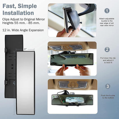 Verivue Universal Panoramic 12-Inch Rear View Mirror, Anti-Glare Wide Angle Car Mirror, Rearview Mirrors Accessory for Baby Rear-Facing, Tint flat Mirrors for Cars and SUVs.