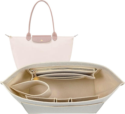 Felt Handbag Organizer Insert for Longchamp Le Pliage, Universal Purse Insert for Most Tote Bags & Handbags 041beige-S