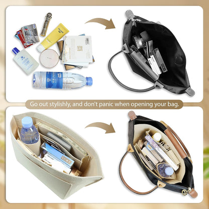 Felt Handbag Organizer Insert for Longchamp Le Pliage, Universal Purse Insert for Most Tote Bags & Handbags 041beige-S