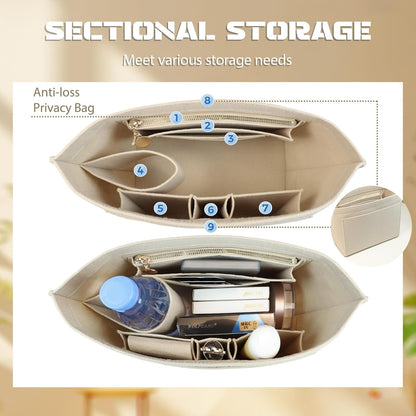 Felt Handbag Organizer Insert for Longchamp Le Pliage, Universal Purse Insert for Most Tote Bags & Handbags 041beige-S