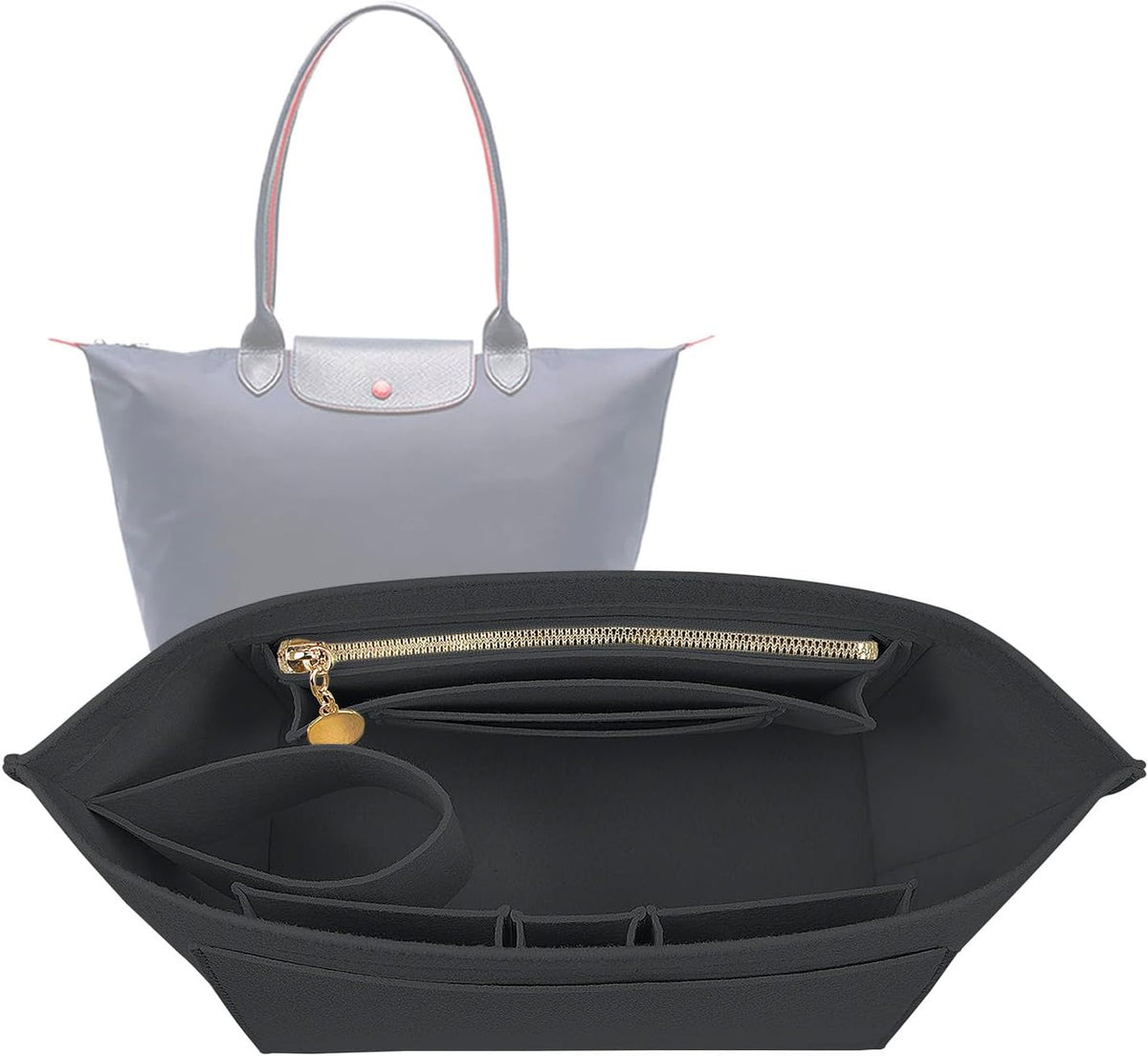 Felt Handbag Organizer Insert for Longchamp Le Pliage, Universal Purse Insert for Most Tote Bags & Handbags 041beige-S