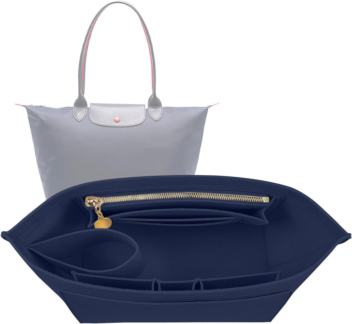 Felt Handbag Organizer Insert for Longchamp Le Pliage, Universal Purse Insert for Most Tote Bags & Handbags 041beige-S