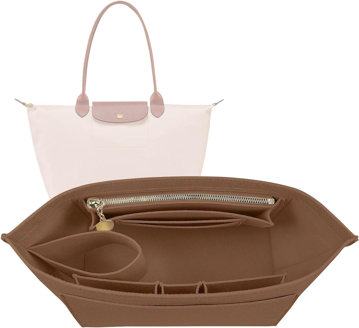 Felt Handbag Organizer Insert for Longchamp Le Pliage, Universal Purse Insert for Most Tote Bags & Handbags 041beige-S
