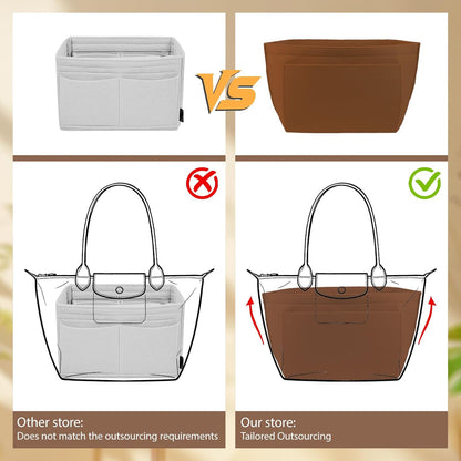 Felt Handbag Organizer Insert for Longchamp Le Pliage, Universal Purse Insert for Most Tote Bags & Handbags 041beige-S